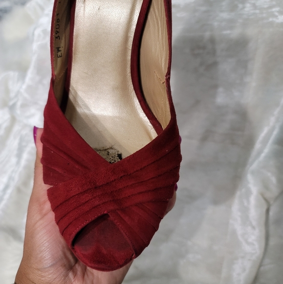 Stuart Weitzman Red Wine Velvet Peep Toe Sling Back Heel Sandals - Picture 9 of 9